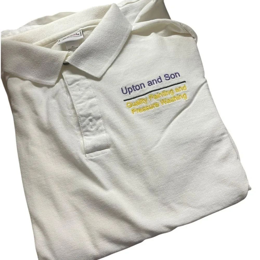Anvil White Polo Shirt with Embroidered Logo new never worn size XL see pic